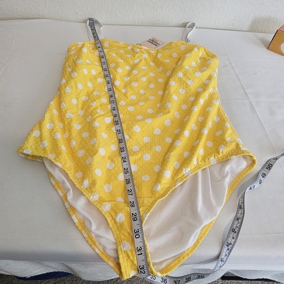 Unique Vintage Barbara One Piece Swimsuit 3X Yellow White Polka Dot Retro Pinup - Picture 10 of 14